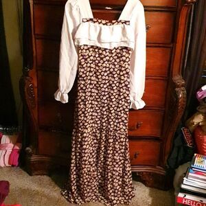 Ladies Boho Floral Milk Maid Style Dress sz S